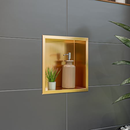 Alfi Brand 12" x 12" Brushed Gold PVD Stainless Steel Square Single Shelf Shower Niche ABNP1212-BG